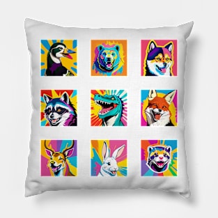 Modern Abstract Pop Art Style Laughing Animals Drawing Pillow