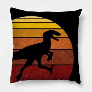 Utahraptor or Velociraptor Synthwave Sunset Sunrise Dinosaur Pillow