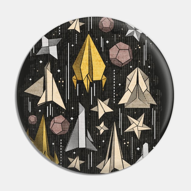 Reaching for the stars // illo // black background ivory grey brown and yellow origami paper asteroids stars and space ships traveling light speed Pin by SelmaCardoso