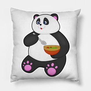 Panda at Eating with Spoon & Bowl Pillow