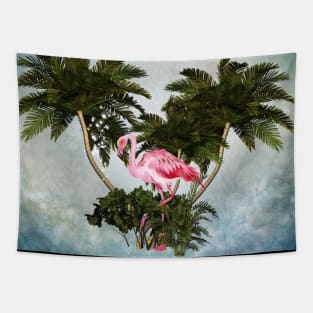Wonderful flamingo with palm trees Tapestry