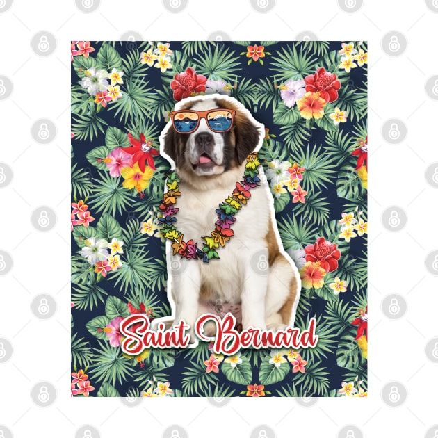 Saint Bernard Summer Funky Hawaiian, Hawaii Style, Dog Personalized Hawaiian by Hoahip