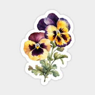 Vintage Pansy Bouquet Yellow & Purple Watercolor Flowers Magnet