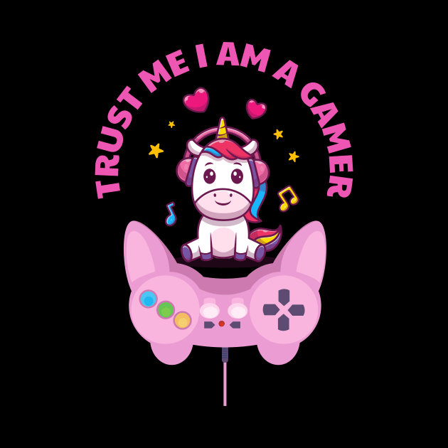 Trust Me I Am A Gamer - Light Pink Unicorn Design With Controller by Double E Design