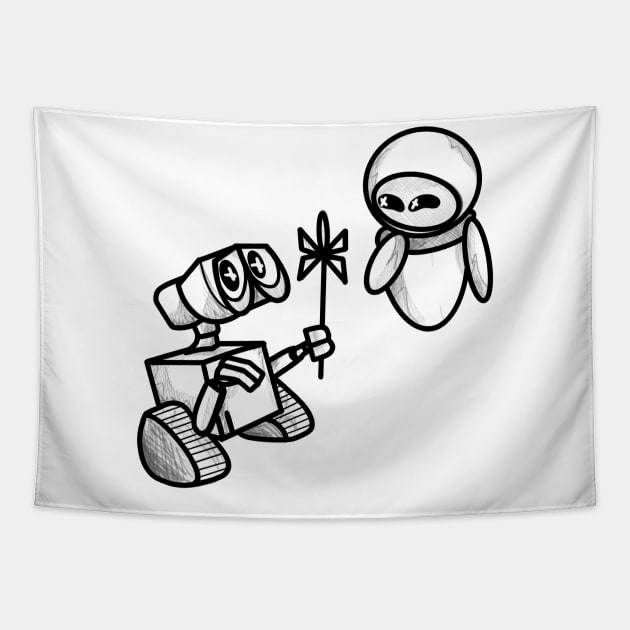 Wall-e and Eve sketch Tapestry by Print Art Station