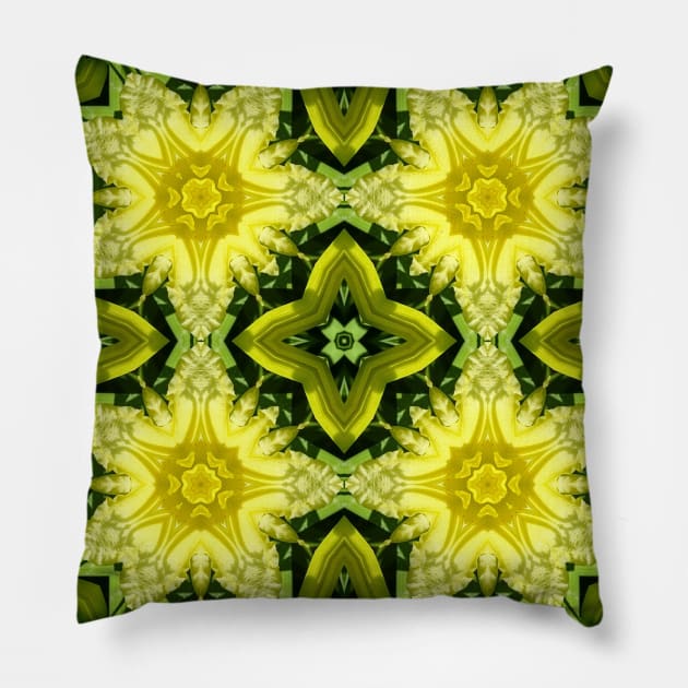 Mandala Kaleidoscope in Yellow and Green Pillow by Crystal Butterfly Creations