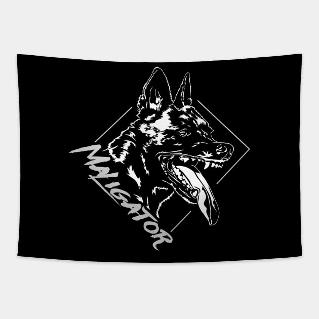 Funny Belgian Malinois Maligator dog portrait Tapestry by wilsigns