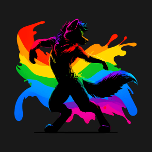 Raving Rainbow LGBTQ Furry Pride Wolf Fursona T-Shirt