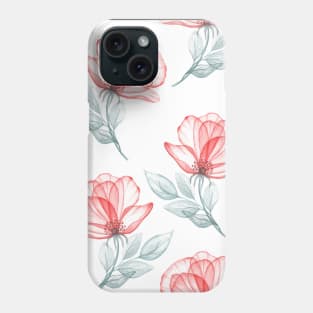 Red transparent roses watercolor print Translucent spring flowers romantic composition Phone Case