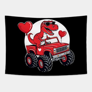 Kids Valentines Day T Rex Riding Monster Truck Funny Toddler Tapestry