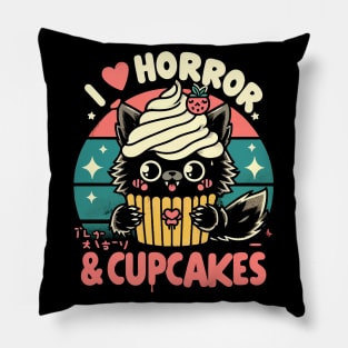 I Love Horror and Cupcakes - Creepy Cute Goth Kawaii Werewolf Pillow