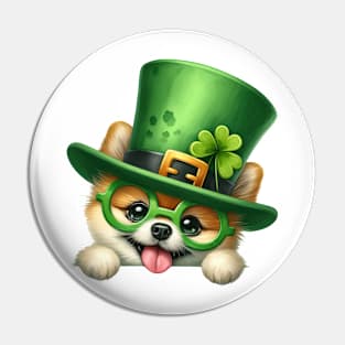 St Patricks Day Peeking Pomeranian Dog Pin