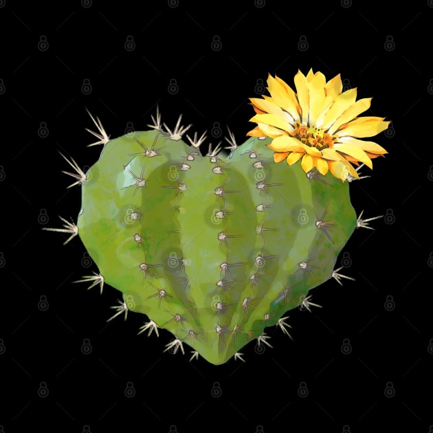 Cactus heart watercolor jellow flower by Collagedream