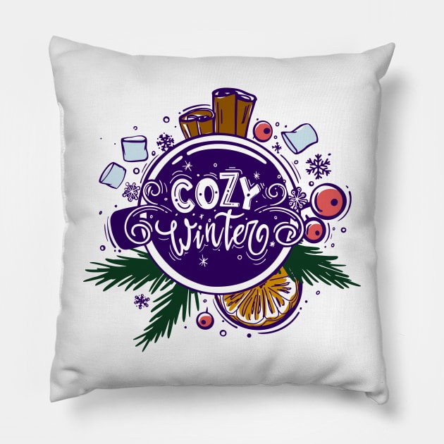 cozy winter illustration Pillow by Mako Design 