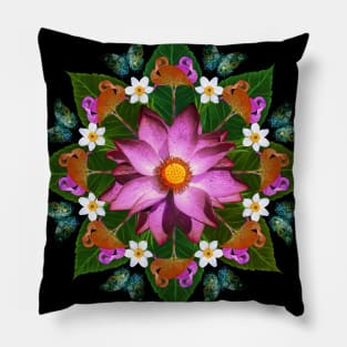 Tropical Pink Flamingos, Botanical Mandala Pillow