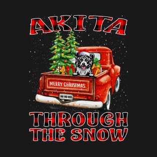 Christmas Akita Through The Snow Dog Santa Truck Tree T-Shirt