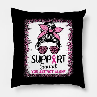 Support Squad Breast Cancer Awareness Messy Bun Leopard Pink Pillow