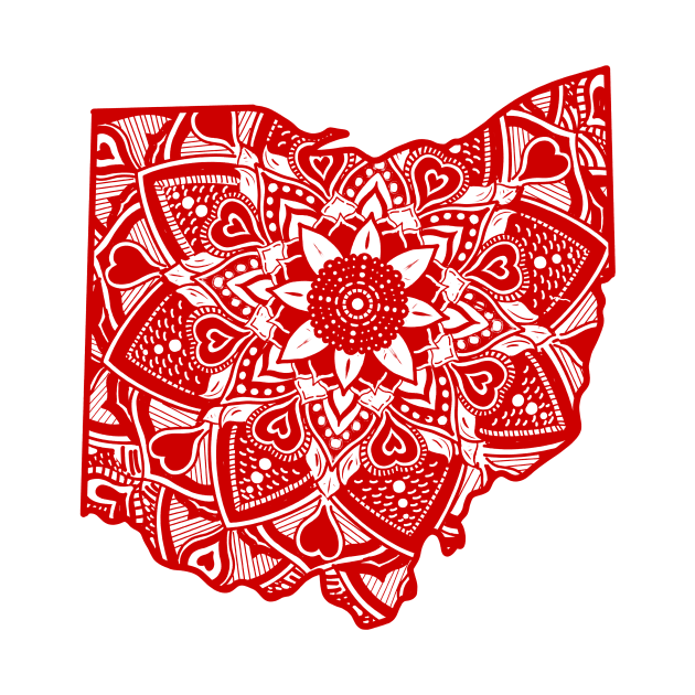 Red Ohio State Gift Mandala Yoga OH Art by Get Hopped Apparel