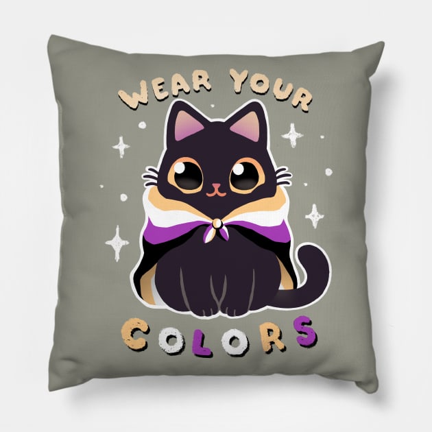 Nonbinary LGBT Pride Cat - Kawaii Rainbow Kitty - Wear your colors Pillow by BlancaVidal