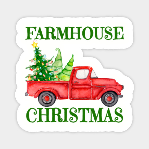 Watercolor Farmhouse Christmas Retro Red Truck With Farm Fresh