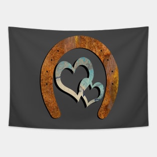 Horse Lover Gifts Shoe & Two Hearts Linked Rustic Distressed Horseshoe Design Tapestry