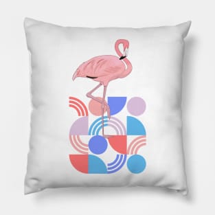 Retro Shapes Midcentury Modern Style Flamingo Pillow