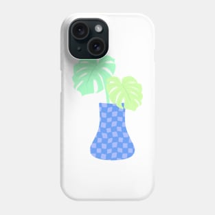 Monstera Deliciosa leaves in checkerboard vase Phone Case