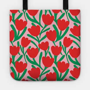 Boho tulips flower pattern in pink and red Tote