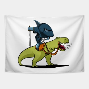 Shark Ninja Riding T-Rex Dinosaur Tapestry