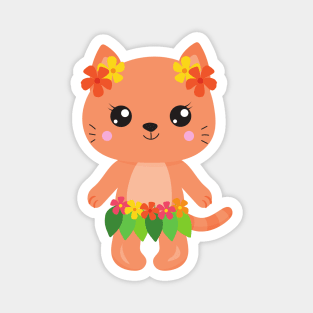 Hawaii Cat, Cute Cat, Orange Cat, Flowers, Luau Magnet