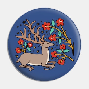 Cute Medieval Stag with Flowers illustration Design Pin