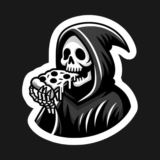 grim reaper eating slice a pizza by Dracoola