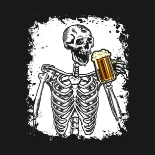 Halloween Shirt Beer Drinking Skeleton Skull T-Shirt