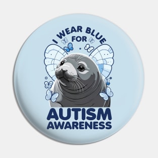 Cute Seal Autism Awareness - I Wear Blue For Autism Awareness Pin