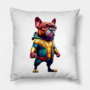 Frenchie in Oceanic Heroic Attire Pillow