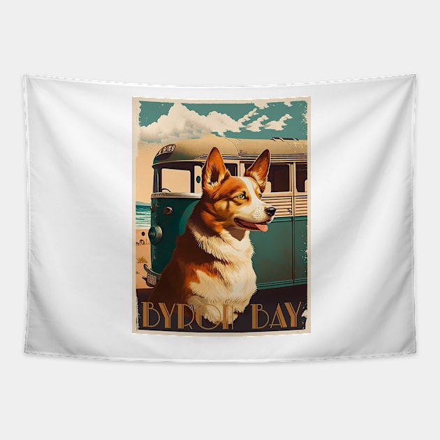 Byron Bay Dog Vintage Travel Art Poster Tapestry by OldTravelArt