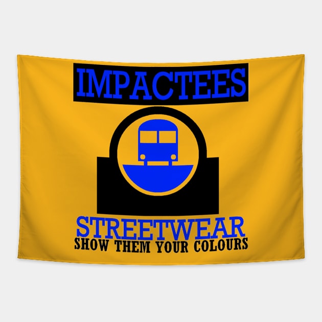 MPACTEES STREETWEAR TRAIN LOGO BLUE 2 Tapestry by impacteesstreetwear