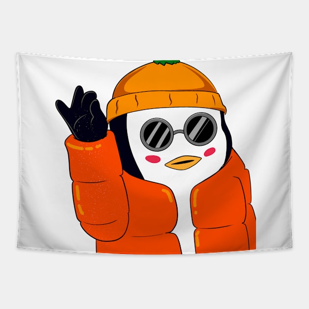 Penguin Salt-bae Tapestry by 9yctoonz