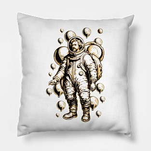 sad astronaut baroque black white graphic illustration design Pillow