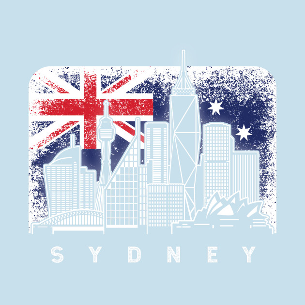 Discover Sydney Australia Skyline Vintage Australian Flag - Sydney - T-Shirt