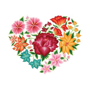 Mexican Embroidery Style Heart Design from Oaxaca, México T-Shirt