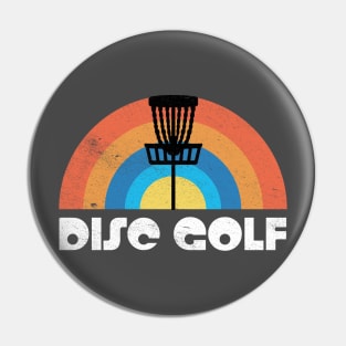 Vintage Disc Golf Basket Silhouette Retro Rainbow Distressed Graphic Pin