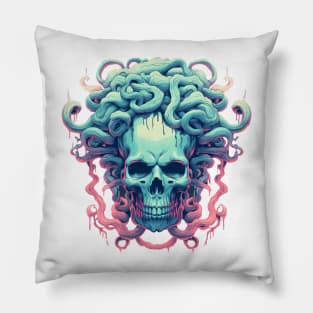 Coral and blue Skull Medusa Pillow