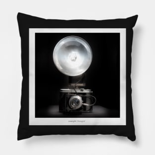 An old vintage camera with flash, as a poster Pillow