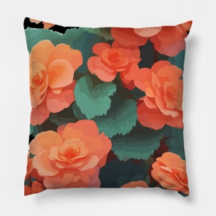 Orange Begonia Flowers Pillow