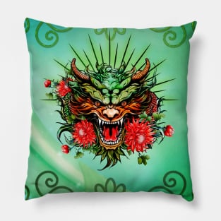 Wonderful colorful dragon head with flowers Pillow