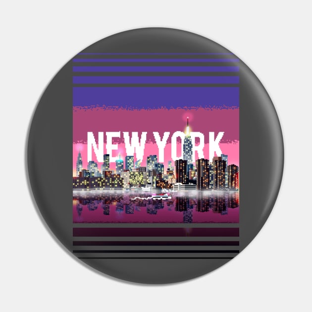 Retro New York Pixelscape Pin by BluPenguin