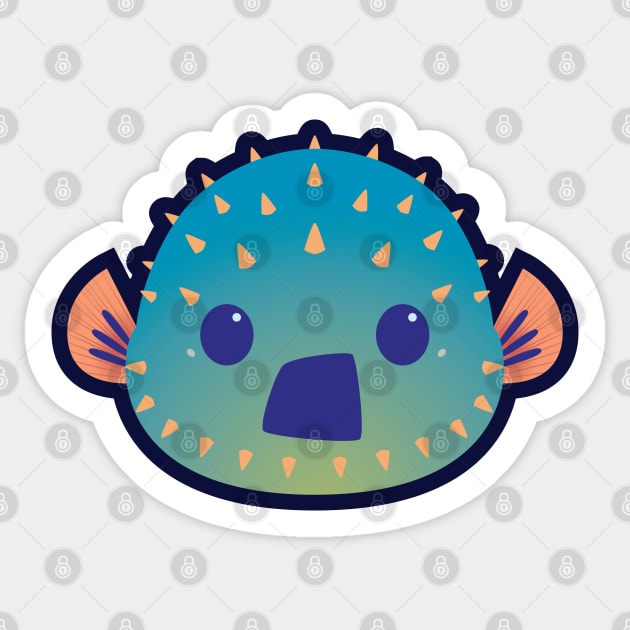 Grumpy blue candy pufferfish with glasses pokemon from the front