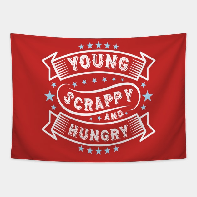 Young Scrappy and Hungry USA Funny Patriotic Tapestry by Estrytee