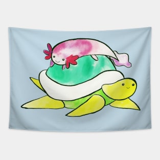 Little Axolotl and Turtle Watercolor Tapestry